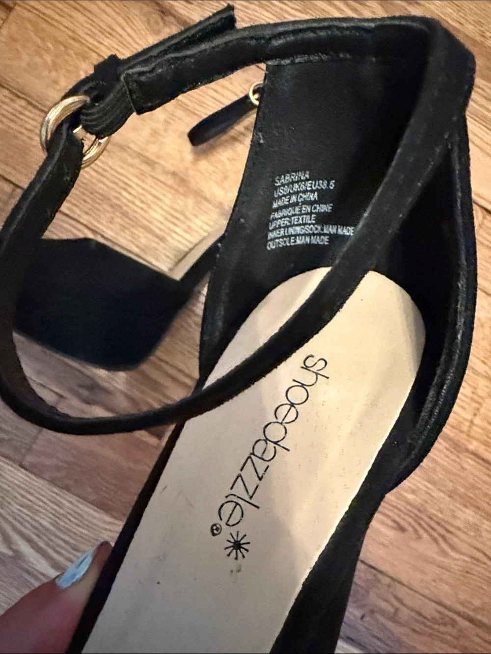 Black Suede Platform Block-Heel Ankle Strap Pumps